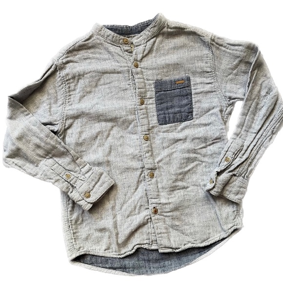 Zara Other - Zara Kids Collection Collarless Stripes Button Down Shirt 7Y Chambray Blue White